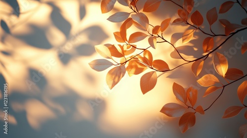 Wallpaper Mural A close-up view of delicate orange leaves casting soft shadows on a serene background, capturing the essence of nature's beauty and tranquility. Torontodigital.ca