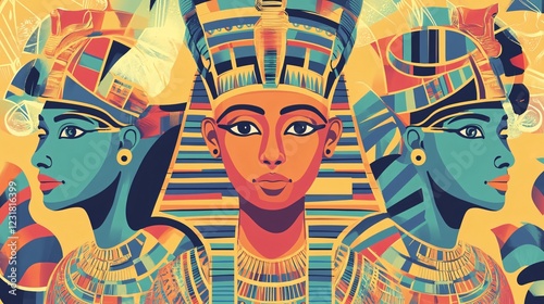 Vibrant Egyptian Golden Pharaohs Vector Art for Creative Designs