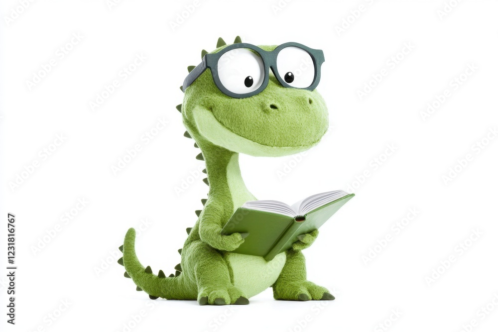 Fototapeta premium Smart dinosaur reading book with glasses