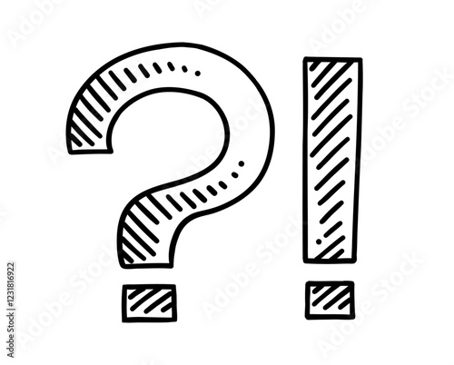 Simple children's drawing of a question mark and exclamation mark