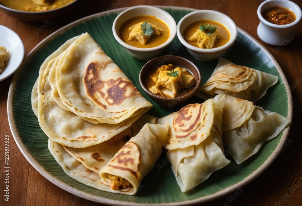 Delicious Aromatic Indian Curry with Fluffy Roti and Paratha Breads Delicious Aromatic Indian Curry with Fluffy Roti and Paratha Breads