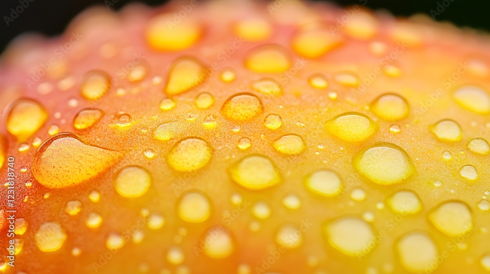Close-up of tiny dew drops on the surface of a fresh apple, glistening brightly. Close-up of tiny dew drops on the surface of a fresh apple, glistening brightly.