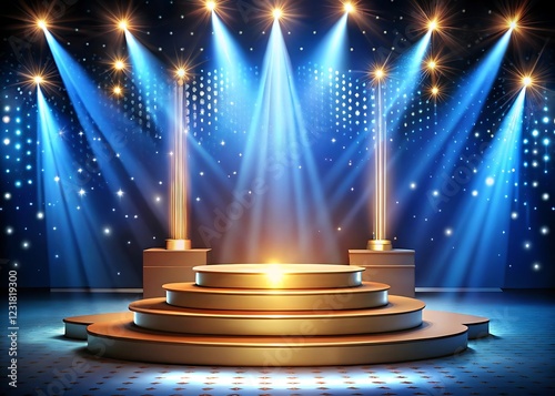 Theater stage with red curtain and spotlight Vector festive template with lights and scene. red podium 3d