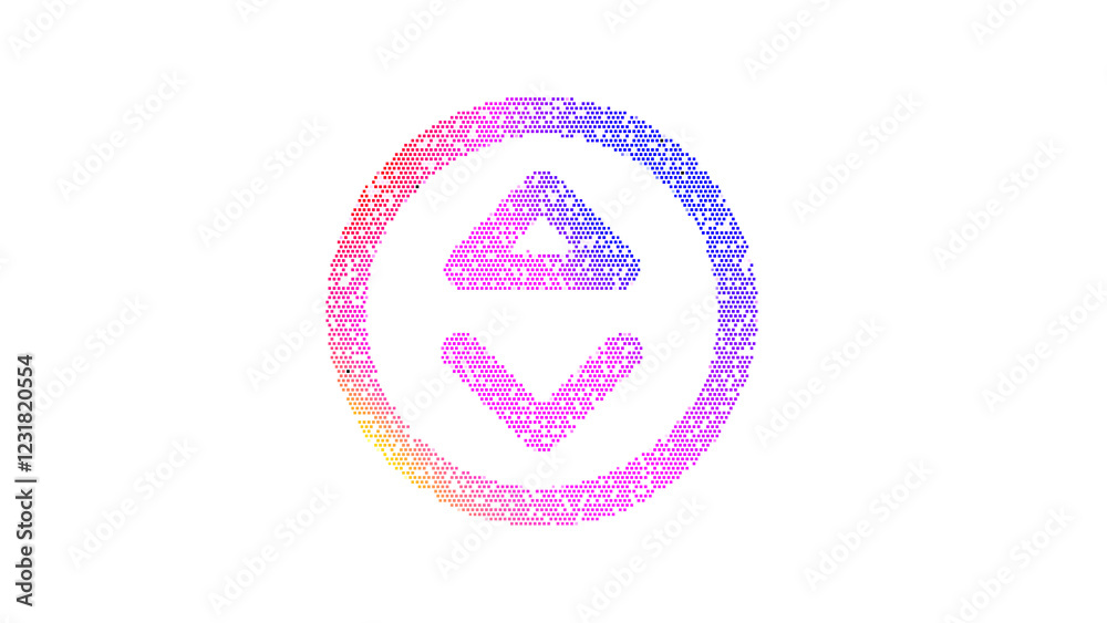 Icon sort circle up is made up of LED square shapes. There are bright diodes and there are black dead diodes Icon sort circle up is made up of LED square shapes. There are bright diodes and there are black dead diodes