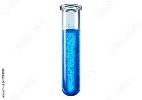 Test tube containing Blue liquid, commonly used in scientific or medical visuals isolated on transparent or white background