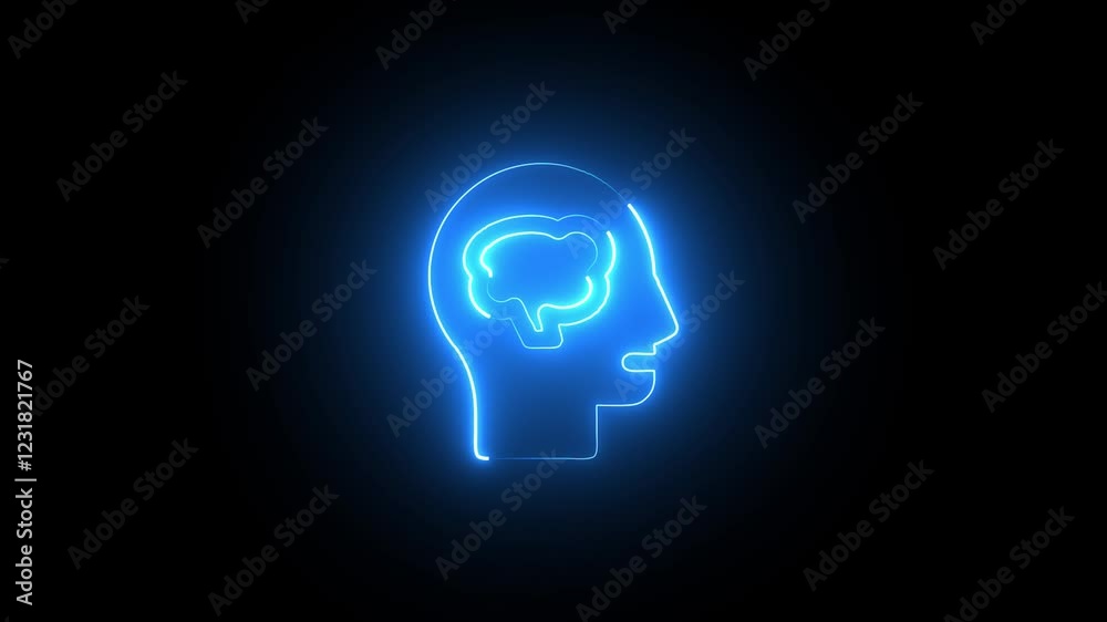 Glowing Neon Brain Icon Animation on Black Background, 4k Motion Graphic Representing Cognitive Power and Mental Clarity Glowing Neon Brain Icon Animation on Black Background, 4k Motion Graphic Representing Cognitive Power and Mental Clarity