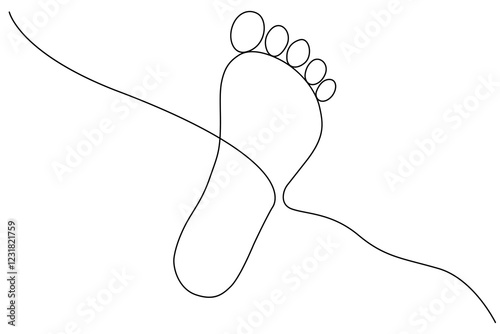 Continuous one-line drawing of isolated outline vector illustration art for the foot sole