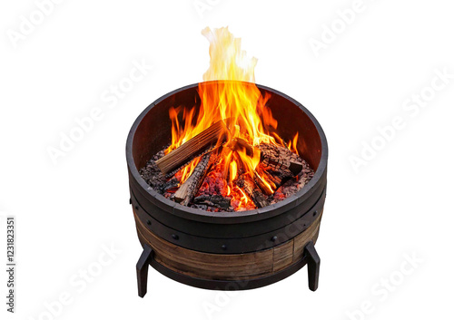 Fire pit with wood burning isolated on transparent or white background photo