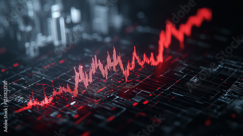 Wallpaper Mural Abstract digital stock market graph with red fluctuations Torontodigital.ca