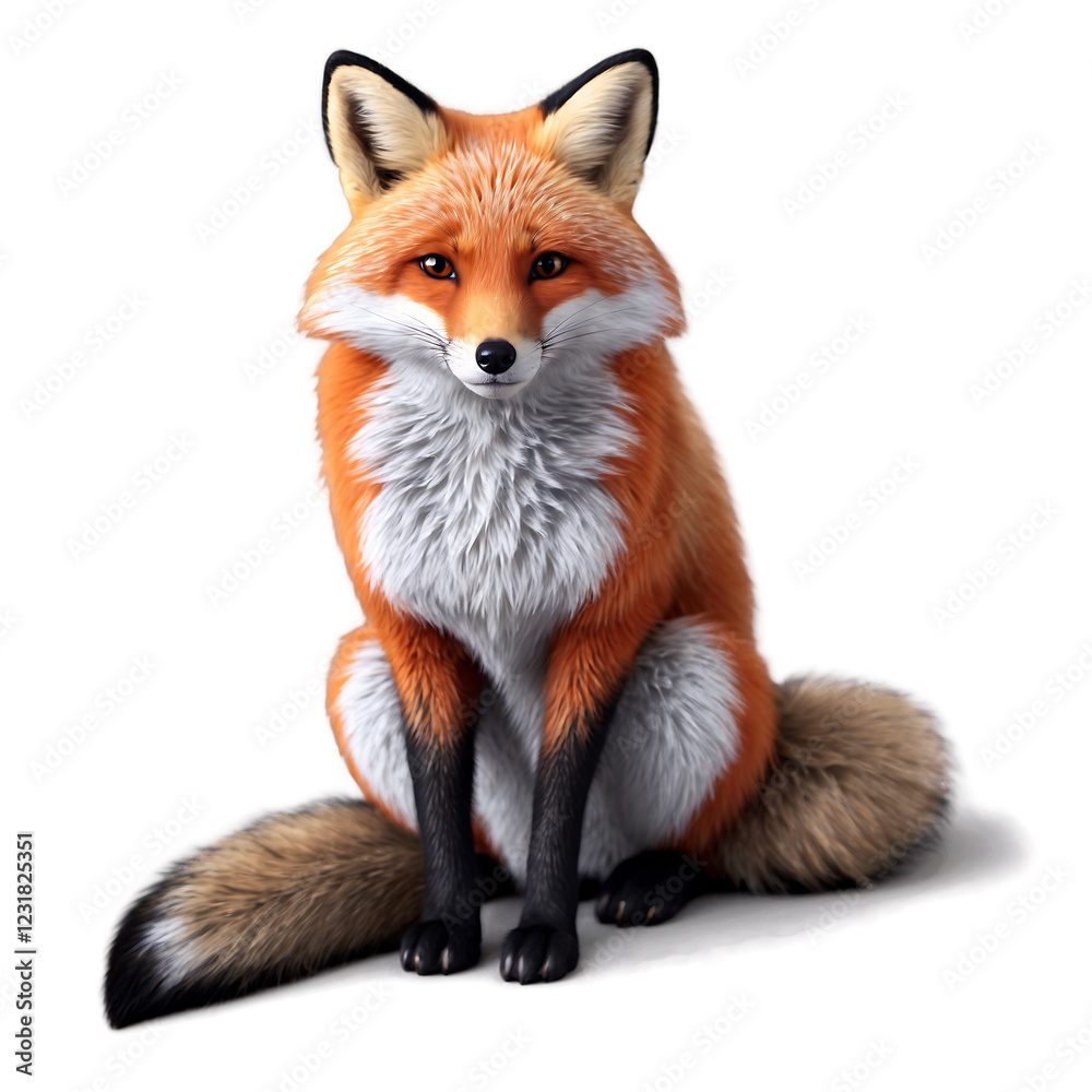 Red Fox Sitting Gracefully with a Fluffy Tail Curled Around Its Body in a Peaceful Forest Setting Red Fox Sitting Gracefully with a Fluffy Tail Curled Around Its Body in a Peaceful Forest Setting