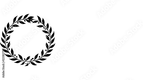 Simple black and white laurel wreath circle icon illustration vector. 