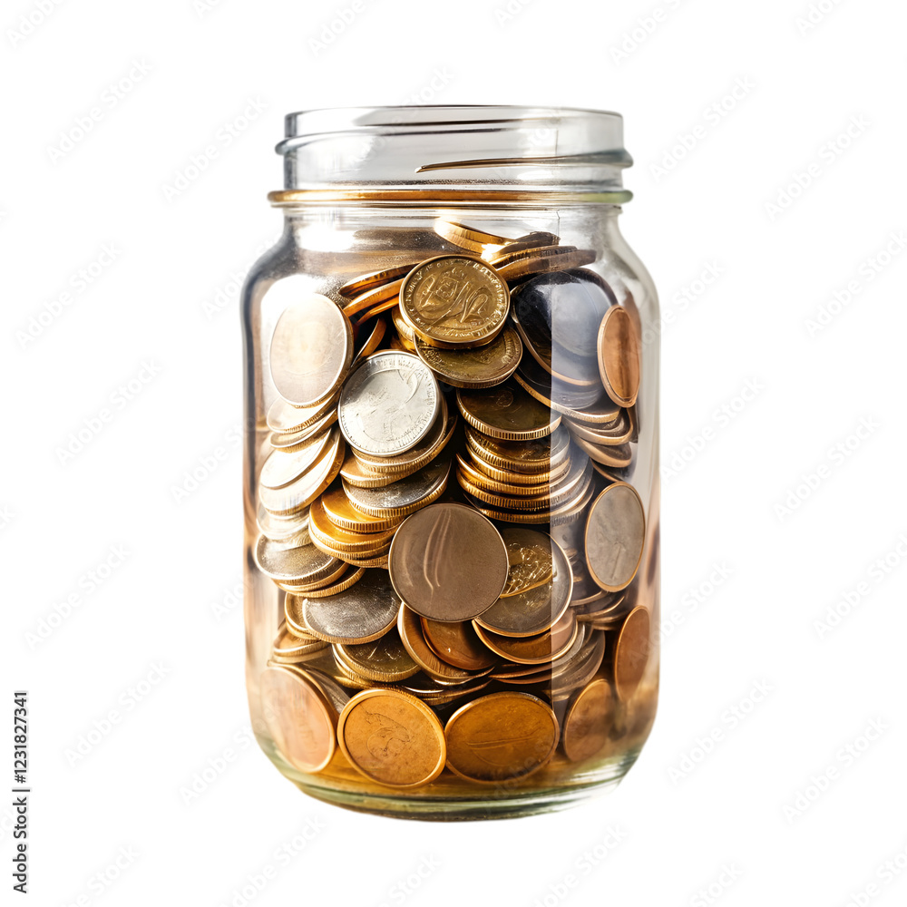 Glass Jar of coins on white background Glass Jar of coins on white background