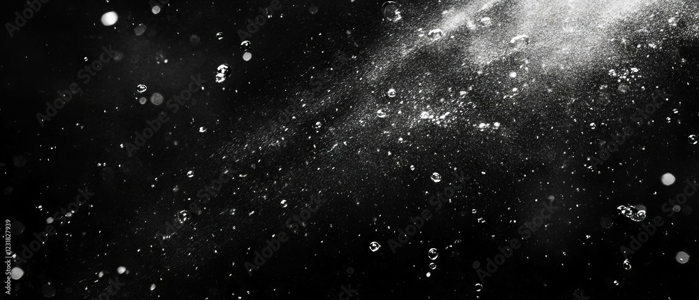 Fototapeta premium Captivating display of bubbles bursting and splashing droplets against a black backdrop