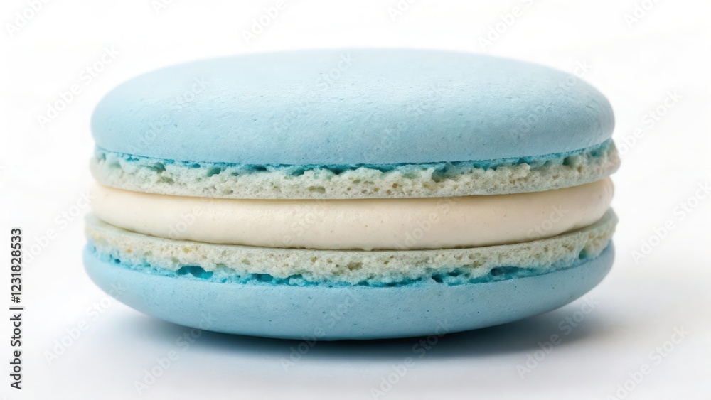 Blue macaron with a cream filling on white background Blue macaron with a cream filling on white background