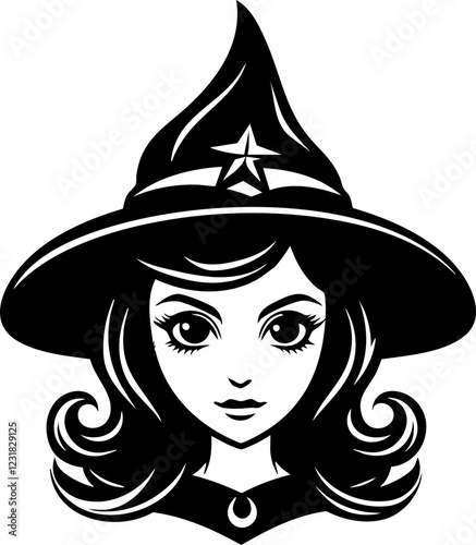 Simple black and white halloween witch icon illustration vector. 