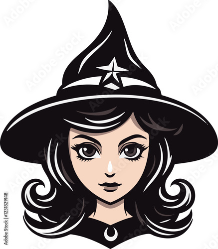 Simple black and white halloween witch icon illustration vector. 