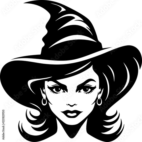 Simple black and white halloween witch icon illustration vector. 