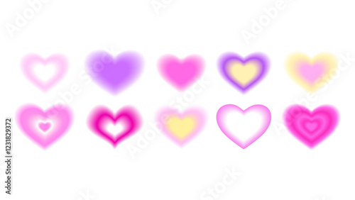 Modern trendy aura  heart elements. Blurry figures with gradients in brutalism and y2k style