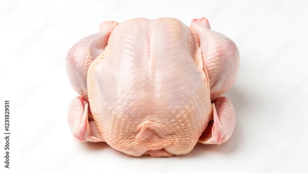 Top view of a whole chicken ready for cooking on a white background Top view of a whole chicken ready for cooking on a white background