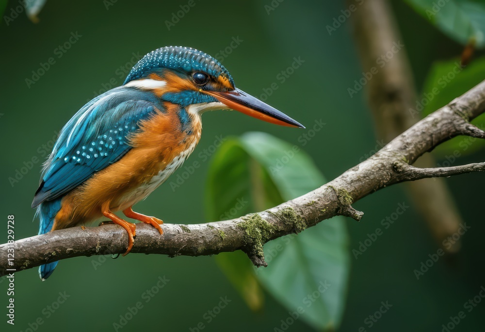Fototapeta premium Vibrant Kingfisher Perched on Branch, Stunning Wildlife Photography