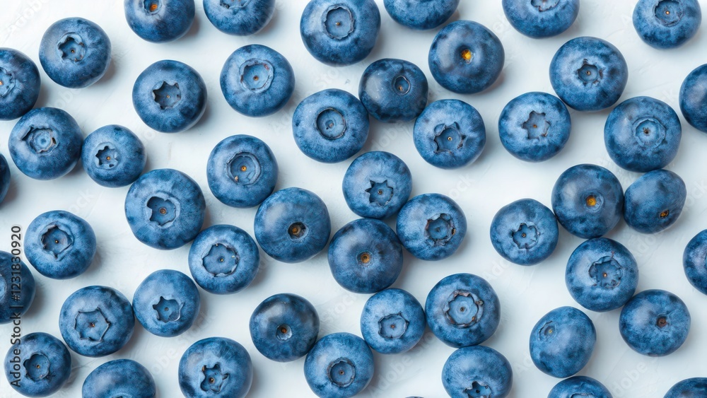 Top View of Fresh Blueberries Scattered on a White Background Top View of Fresh Blueberries Scattered on a White Background