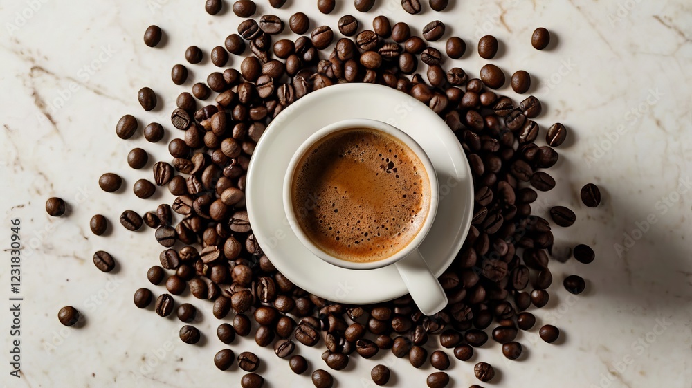 Obraz premium Rich Espresso with Thick Crema Steaming on White Table – Coffee Perfection