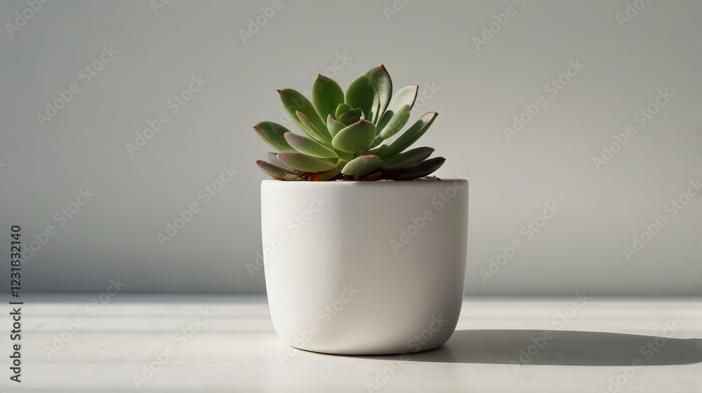 Fototapeta premium Simple Potted Succulent on a White Shelf – Minimalist Home Decor Style