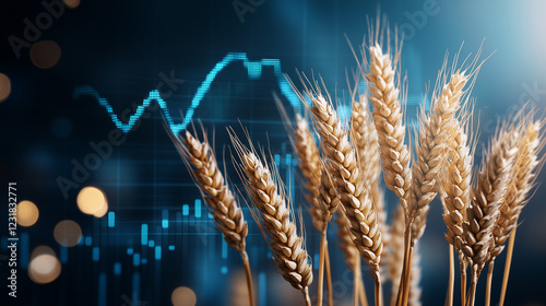 Wheat stalks with financial graph background