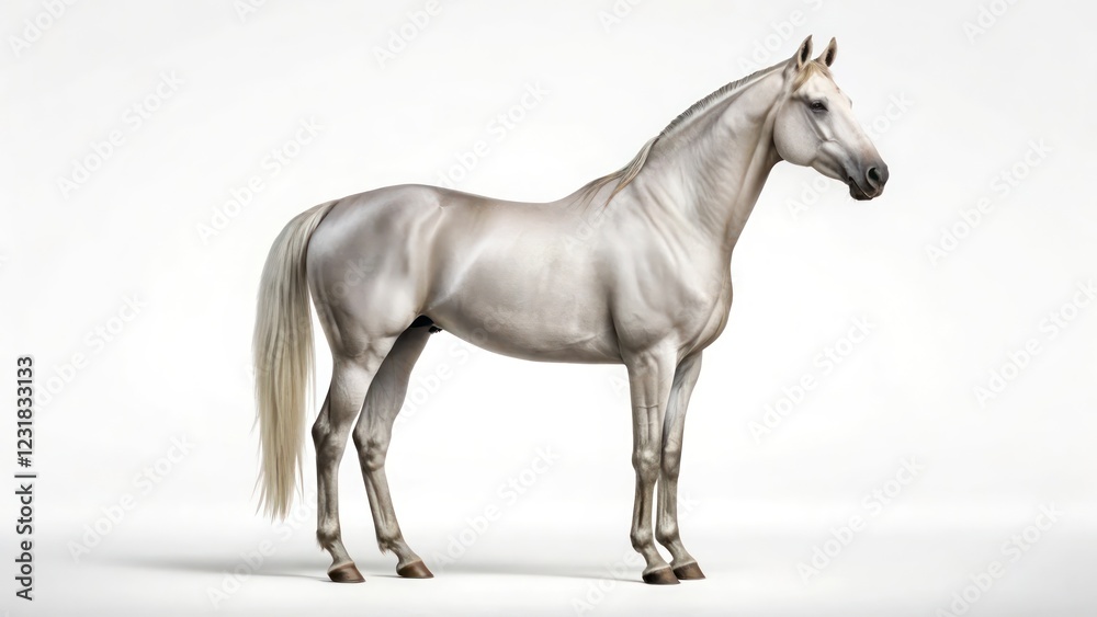 Elegant Horse Standing Sideways in Profile View on a White Background Elegant Horse Standing Sideways in Profile View on a White Background