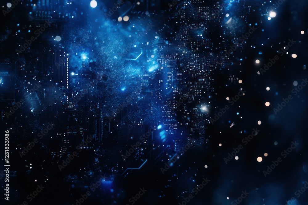 Obraz premium Abstract blue circuit board texture with light sparkles for tech, science background use