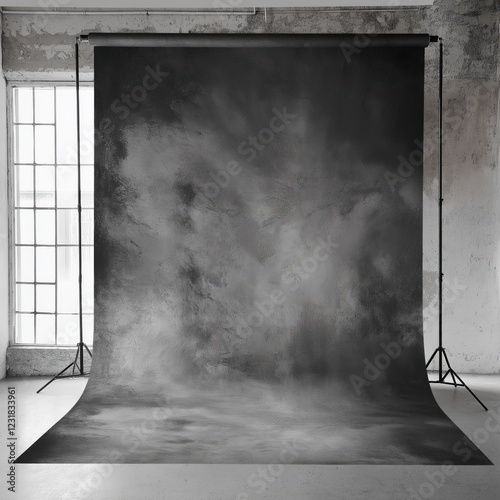 Matte gray photography backdrop with soft textured gradient in studio setting