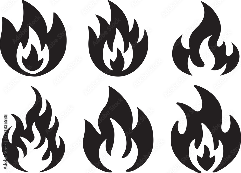 Fire icon silhouette vector. Fire flame logo vector illustration set Fire icon silhouette vector. Fire flame logo vector illustration set