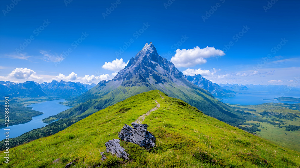 Fototapeta premium Hiking trail mountain peak scenic view summer