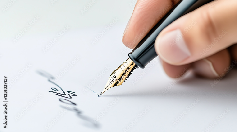Close-up of a hand using a fountain pen to write Close-up of a hand using a fountain pen to write