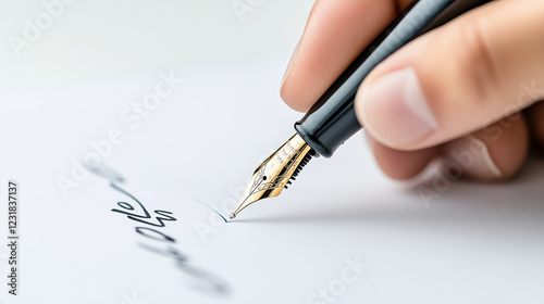 Close-up of a hand using a fountain pen to write