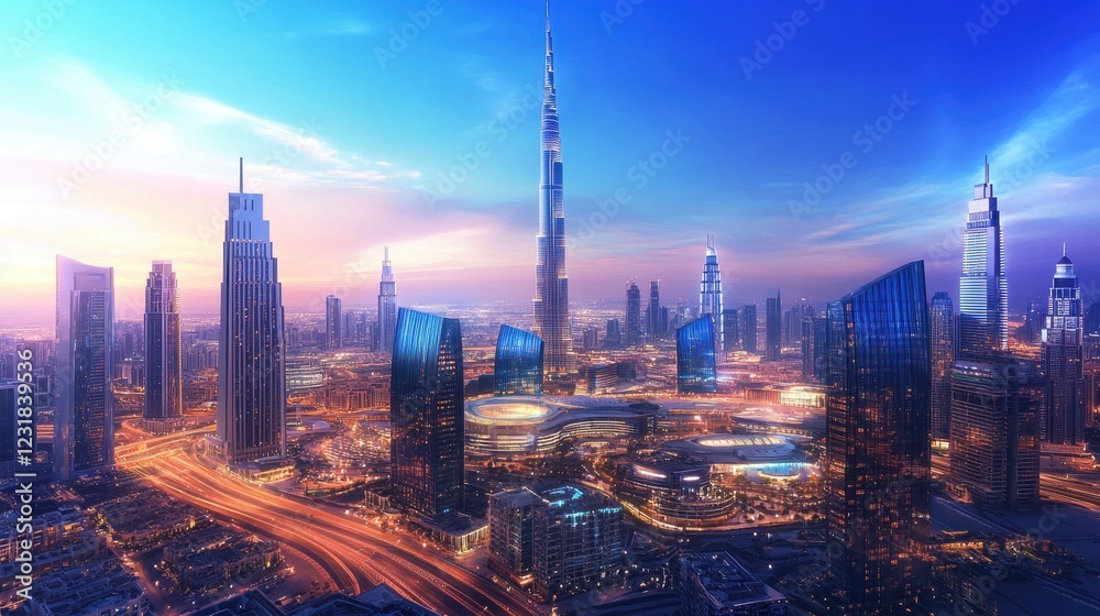 Obraz premium Visualizing Holographic Financial Data in Dubai Interactive Analytics Urban Metropolis Environment Innovative Concepts