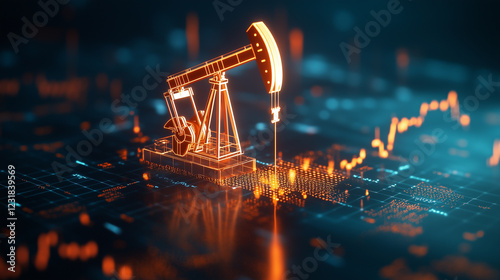 Digital representation of an oil pump jack with data visualization
