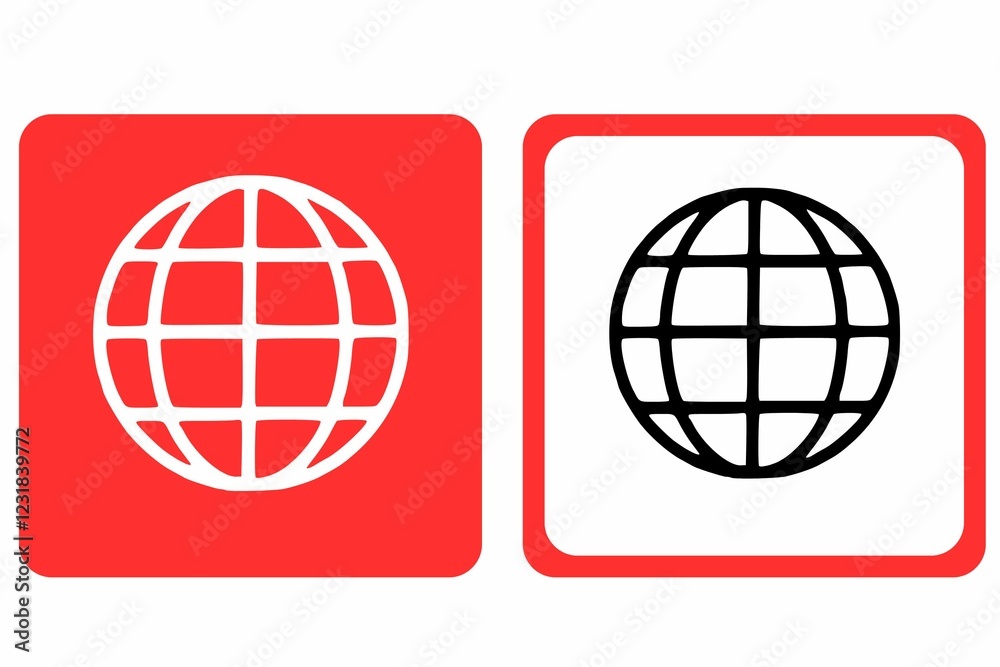 2 same red and white Globe icons 2 same red and white Globe icons