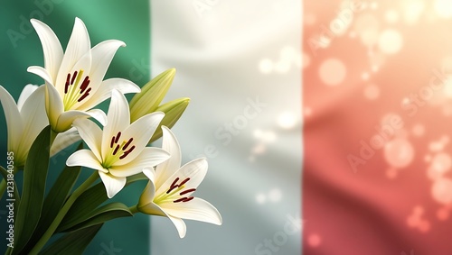 White Lily Arrangement Forming Italian Flag Outline with Luxurious Background Space for Text