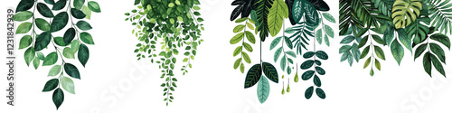 Stunning cascading leaves vines and lush foliage forming a natural organic and verdant decorative border or frame
