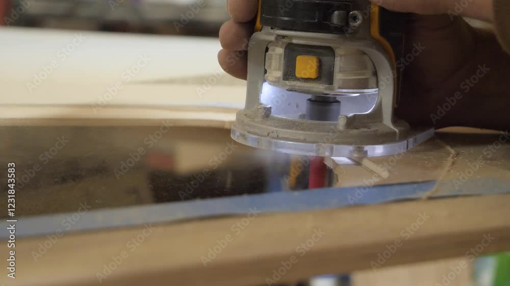 Shave wood piece with hand milling machine Shave wood piece with hand milling machine