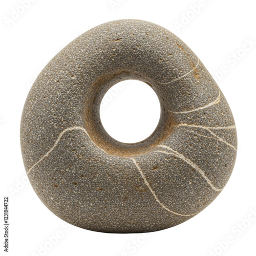 Natural Stone Donut Shape Polished Grey Rock Texture Abstract Design Element Art Hole Round Beige   