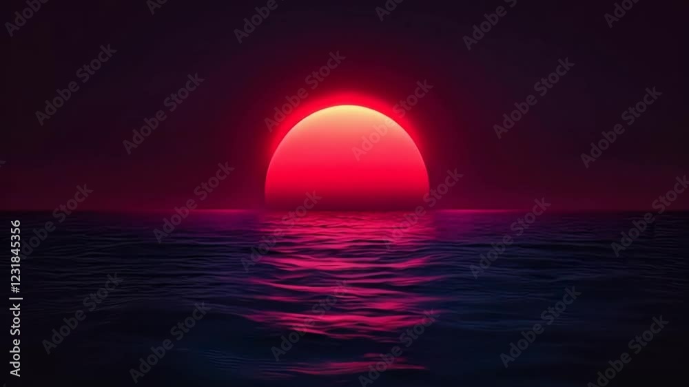Neon Sunset over Calm Ocean Waves - Retro Synthwave Background Animation