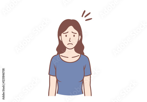 Confused and Worried: An illustration of a woman with long hair and a worried expression on her face. She looks concerned and unsure, with her eyebrows furrowed and a slight frown.