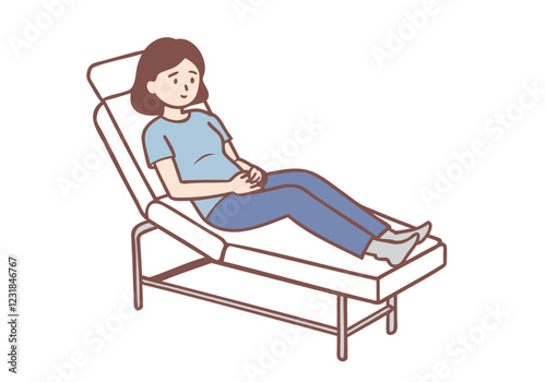 Worried Patient:  A young woman sits on a medical examination table with a look of worry and anxiety, reflecting the complex emotions that accompany healthcare visits.  