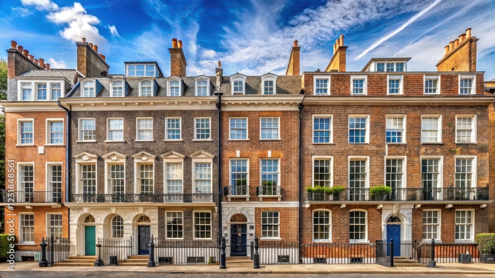 Fototapeta premium Panoramic view of elegant Georgian townhouses in Westminster, historic buildings