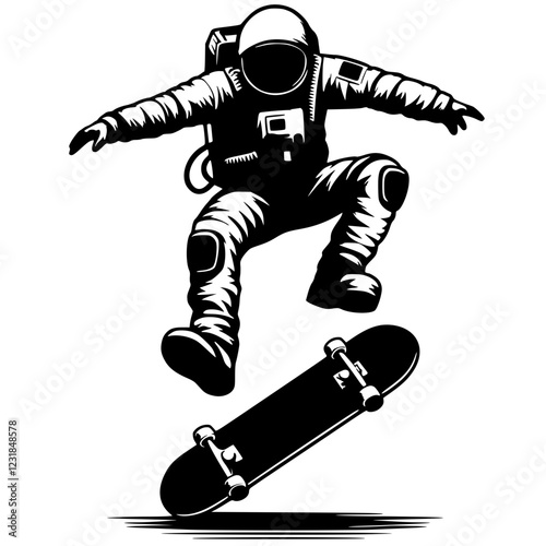 Skateboarding astronaut silhouette