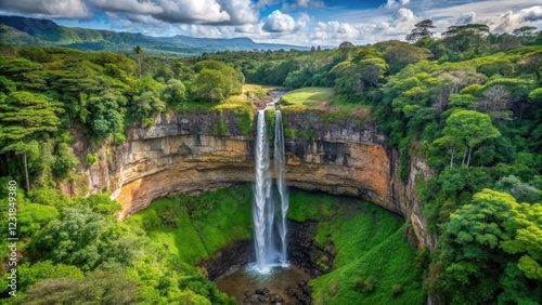 Chamarel Waterfall, Top View , tropical island photo