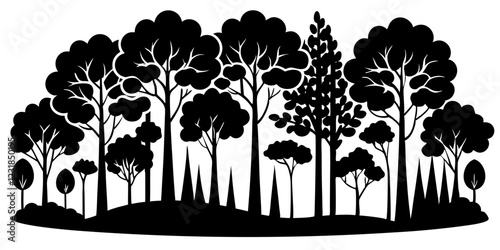 forest black silhouette vector, Simple silhouette Design vector  with white background. Tree vector 