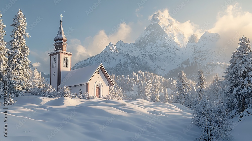 Obraz premium Winter Wonderland with Chapel in the Alps, Berchtesgaden
